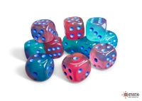Chessex 26664 -- Gemini Gel Green- Pink/Blue d6 dice (12 count)